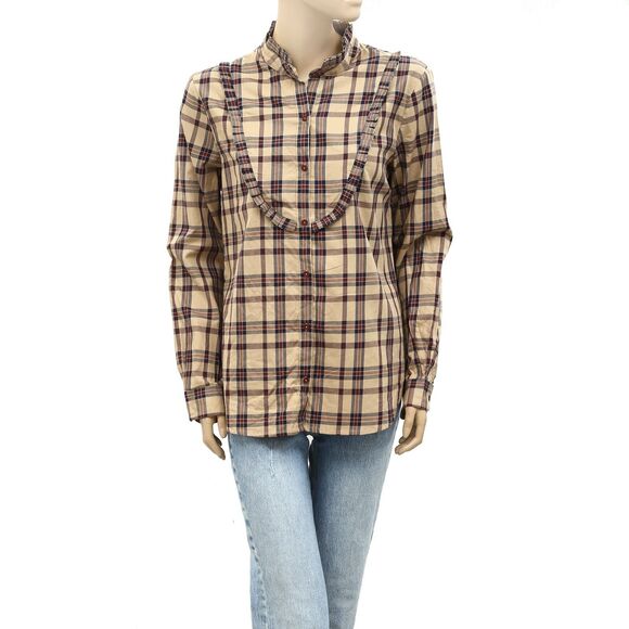 Nili Lotan Greta Plaid Blouse Shirt Top Buttondown Cotton Print Ruffle M 252872 - Picture 3 of 7